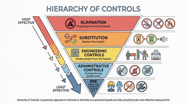 Hierarchy of controls diagram for occupational health and safety risk