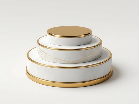 3D white and gold tiered cylinder podium