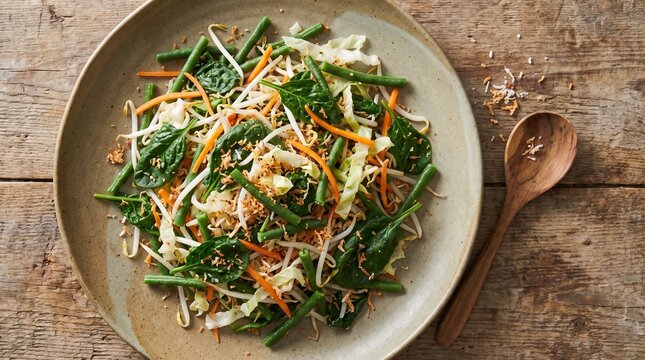 Authentic Indonesian karedok salad with fresh vegetables and peanut dressing, photographed naturally for restaurant menus, food campaigns, culinary websites, and cultural marketing