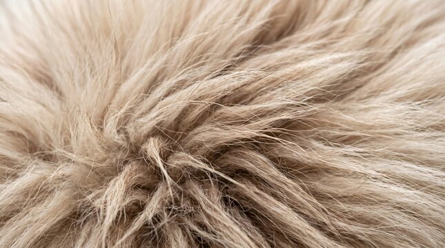 Thick Animal Fur Dense Layered Strands Warm Cream Soft Brown Tones Individual Hairs Catching Light Natural Variation Soft Tactile Texture