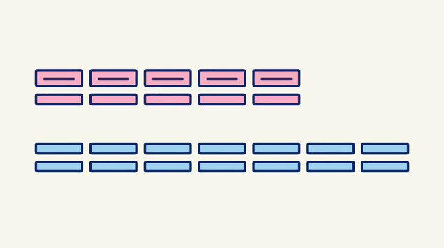 Two rows of stacked double lines, one row pink and the other blue, against a plain background.
