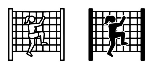 Fototapeta premium Obstacle course climbing icons set with woman and net for sports and fitness app