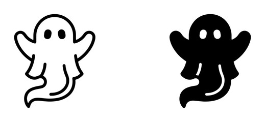 Fototapeta premium Cute ghost line icon and silhouette set for Halloween, spooky fun for stickers and logos
