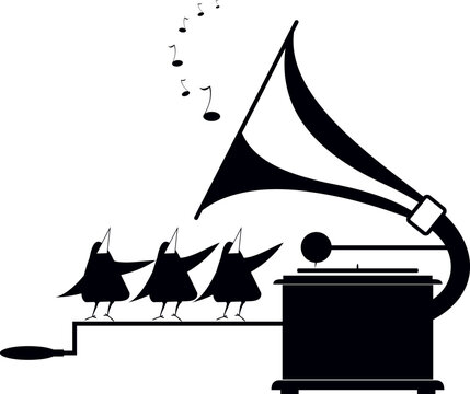 Singing birds and retro record player