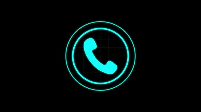 Cyan color phone call ringing icon with radio wave expending. Radio wave signal animation with phone call interface.