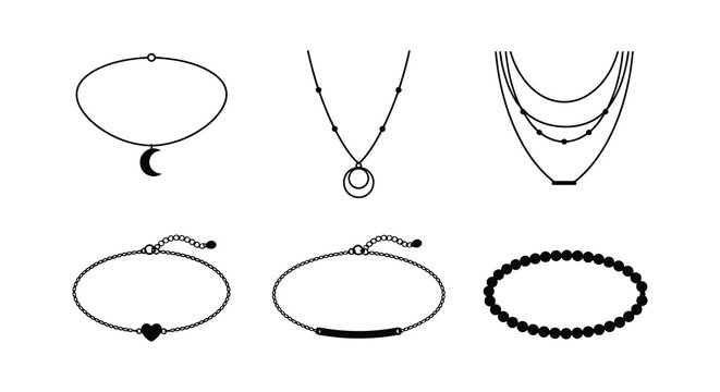 Black silhouette necklaces and bracelets collection vector jewelry design