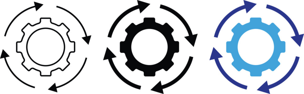 Workflow process management icon set. system operations mechanism symbols. Business automation signs