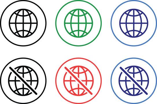 Online offline internet connection icon set. network status symbols. Connectivity globe accessibility sign