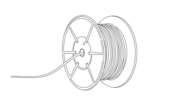 Filament spool for 3D printing is depicted in a clean black and white line art illustration against a neutral background.