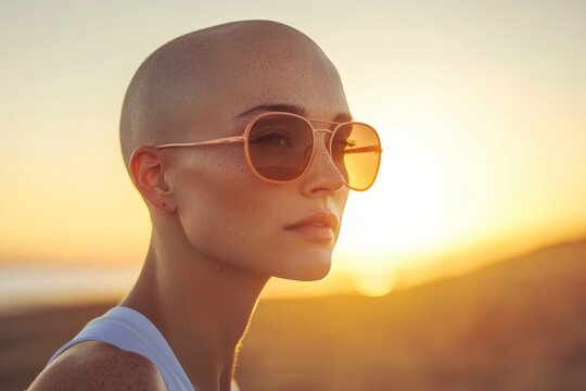 Confident young woman with sunglasses at sunset