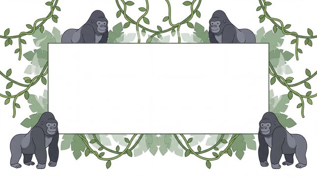 Cute Cartoon Gorilla Jungle Vine Frame with Copy Space