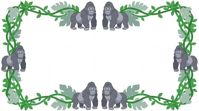 Cartoon Gorilla and Tropical Jungle Vine Frame Template