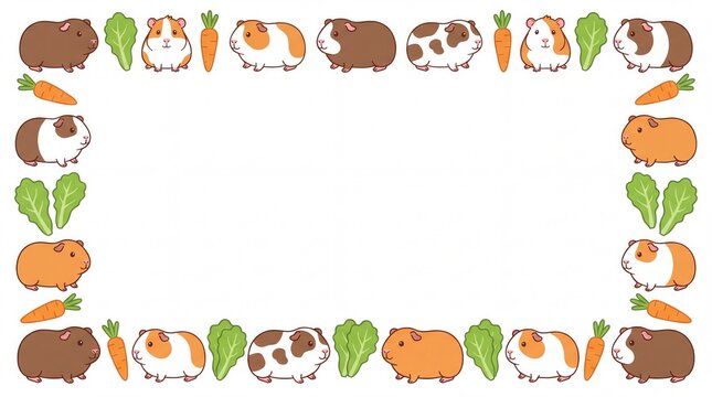 Cute Cartoon Guinea Pig and Vegetable Frame Border Template