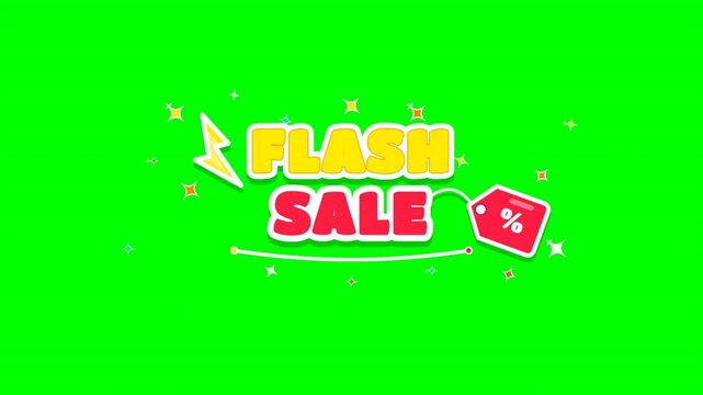 Animated flash sale promotional labels on green screen background
