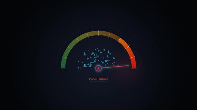 Digital speedometer gauge with a low status indicator on a dark background