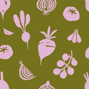Seamless pattern with hand drawn vegetables.