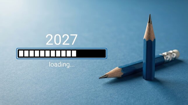 2027 corporate new beginning background with loading progress and blue pencils