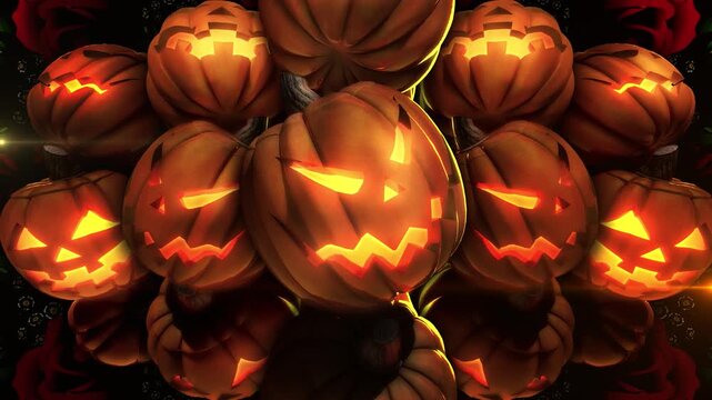 Pumpkin Heads - Seamless Loop of Animated Halloween Jack-o'-Lantern Pumpkins