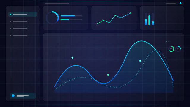 Dark analytics dashboard UI UX interface vector design for business website and mobile app interface