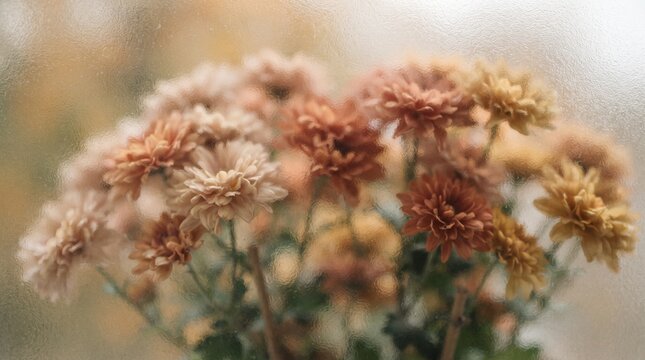 Soft pastel chrysanthemums bouquet in soft natural light for autumn