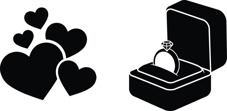 Heart vector symbol displayed with wedding ring box