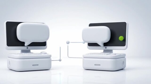 3D animation of remote communication between computers with checkmark