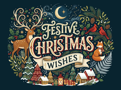 Festive christmas wishes illustr&hellip; concept illustration with colorful elements for creative decoration and seasonal celebration isolated background