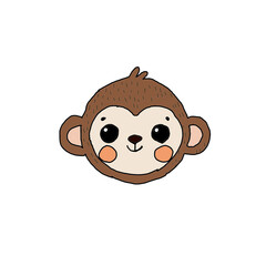 Cute hand drawn brown monkey face with orange cheeks on white background © supawadee