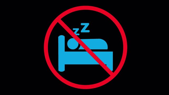 No Sleeping Signs 4k motion graphics video animation isolated on transparent background