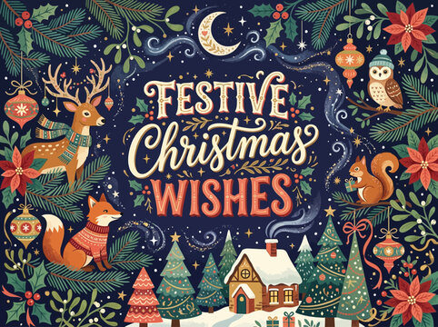 Christmas illustration with fest&hellip; concept illustration with colorful elements for creative decoration and seasonal celebration isolated background