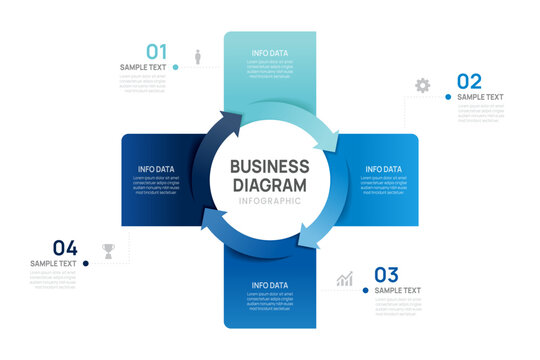 Circular infographic template with arrows for business diagram cycle 4 steps, process workflow. Vector illustration.