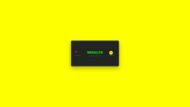 Digital health and wealth status interface panels on yellow background