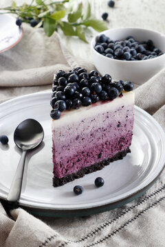 Blueberry Ombre Cake slice topped with blueberries