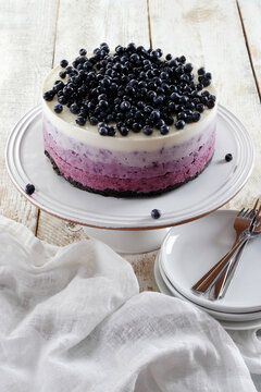 Blueberry ombre layer cake topped with fresh blueberries
