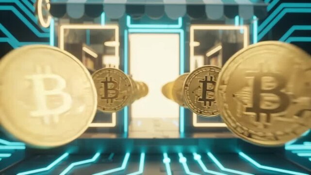 Futuristic Cryptocurrency Concept with Golden Digital Coins Flow