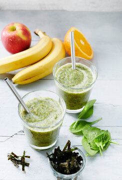 Vegan algae smoothie with fruits