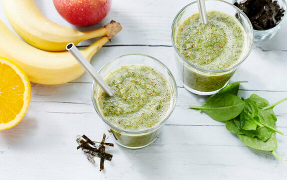 Vegan algae smoothie with fruits