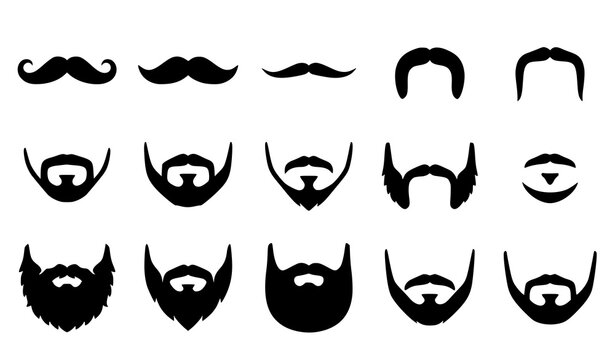 Black Mustache and Beard Styles Collection Isolated Facial Hair Vector Icons