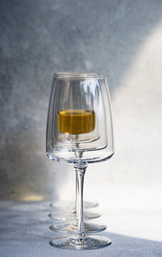 Georgian white dry wine served in wine glasses