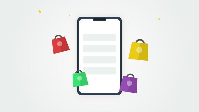 Mobile Online Shopping Animation with Smartphone and Bags
