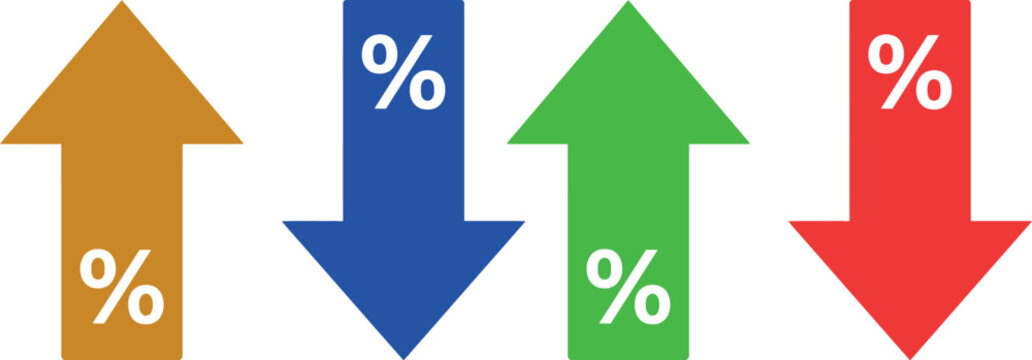 Colorful arrows pointing up and down with percentage signs illustration