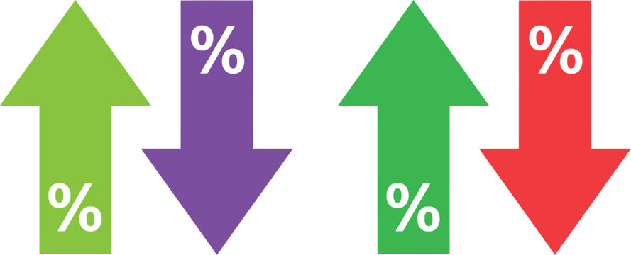 Colorful arrows with percent signs illustrating growth and decline trends
