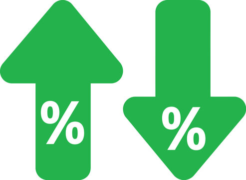 Green up and down arrows with percent signs representing financial changes