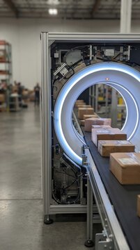 Automated CT Parcel Scanner Scanning Packages on Fast Conveyor