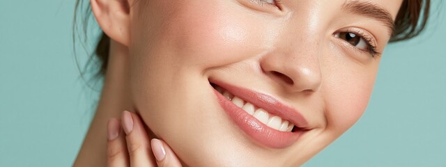 Obraz premium Young woman with clear skin and bright smile for beauty and health care