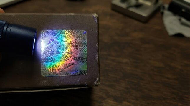 Ultraviolet Inspection of Holographic Security Label Showing Optical Patterns