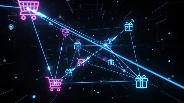 Global E-commerce Network Digital Shopping Carts and Gift Box Connections