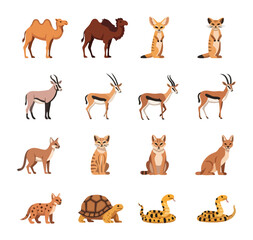 Obraz premium Collection of desert animals and wildlife illustrations in flat design