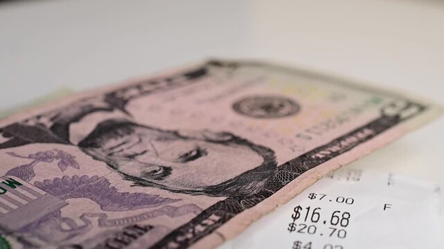 Receipt close up, paying, being, Macro close up paper texture dollar bills background, money, finances, stock market background