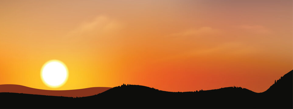 Beautiful Golden Sunset Over Rolling Hills Creating Peaceful Minimal Landscape vector Background